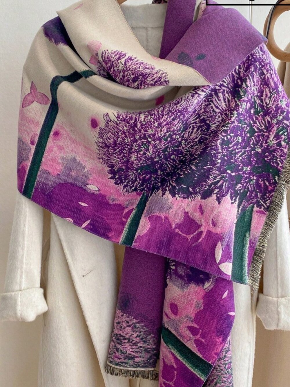 Purple Floral Jacquard Women's Casual Thick Warm Shawl Scarf Rectangular scarf